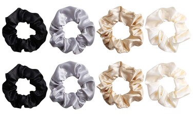 8 Pack Soft Satin Sleep Hair Scrunchies Bright Silk Ponytails Holder Curls Hair Scrunchy Elastic Hair Bands Ties Hair Accessories Wrist Band for Women Girls Curly Hair Bun,