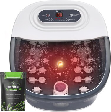 drizo Foot Spa Bath Massager with Heat, Vibration, Temp Control, Bubbles, Epsom Salt and Red Light,Foot Soaker with 22 Massage Rollers,Foot Bath Massager for Relax,Gray