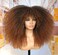 18Inch Long Curly Wig With Bangs for Black Women Afro Bomb Kinky Curly Wig Fluffy and Soft Synthetic Hair（Black to Brown）