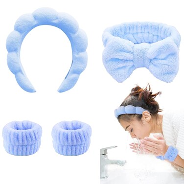 TLUXX 4-Piece Spa Headband &amp; Wristband Set， Reusable Makeup &amp; Skincare Accessories for Face Washing, Preventing Liquid Overflow - Ideal for Women &amp; Girls