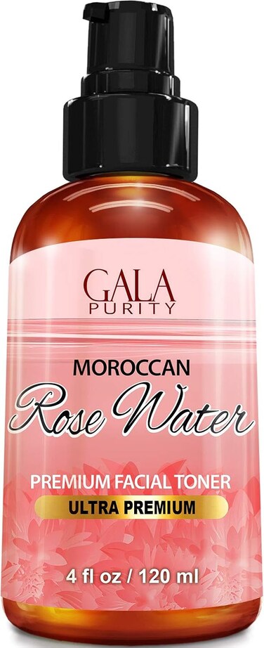 Pure Rose Water, Large 4oz (Moroccan) Made from Petals: 100% All Natural Rosewater Bottle - Best Complete Facial &amp; Skin Toner, Hair Oil, Moisturizer and Cleanser - Makes a Great Rose Tub Tea