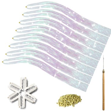 Unicorn Hair Tinsel Kit, COLOR SHE Tinsel Hair Extensions with 8 Packs 48inch 1600 Stands Glittery Fairy Hair Heat Resistant with Tools for Women Girls Kids Hair Accessories Set (Unicorn)
