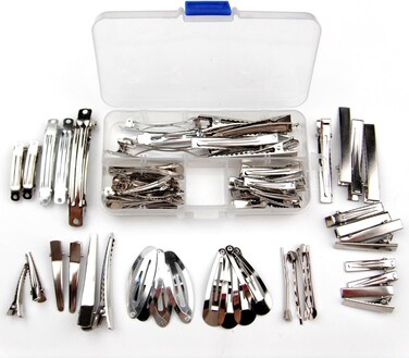 ALL in ONE DIY Hair Clip Kit: Assorted Size &amp; Design - 18 Pieces (Alligator, French Style Barrette, Snap, Bobby Pin) + Container