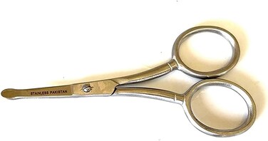 NOSE HAIR TRIMMER SCISSORS CURVED 3.5" - ROUND TIP FOR EAR, EYEBROW, BEARD &amp; MUSTACHE TRIMMING
