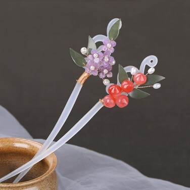 2 Pcs 7inch Rabithenn Chinese Style Hair Sticks Peach and Flower Retro Hanfu Flower Decor with Tassel Handmade Hairpin Hair Accessories for Women Long Hair (Flower C)