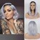 Natural Purple Bob Wig for Women Shoulder Length Pastel Taro Ombre Dark Roots Heat Resistant Fiber Synthetic Lace Front Wigs for Women Female Summer Haircut Replacement Short Bobs 14