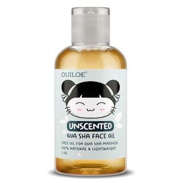 Gua Sha Oil + Guasha Tool for Face for Facial Lymphatic Drainage Massage - Unscented Face Oil for Gua Sha Massage - Safe for Acne Prone Skin, Doesn't Clog Pores, Made with Vitamin E &amp; Jojoba 2 oz