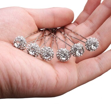 Bridal Hair Pins Set Of 6 Bobby Pins Style With Sparkly Rhinestone For Wedding Parties (Silver)