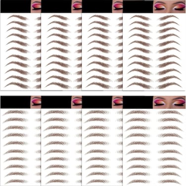 Eyebrow Tattoo Stickers 84 Pairs, 8 Sheets Eyebrow Temporary Tattoo Peel Off Sticker Waterproof 6D Hair-Like False Instant Transfer False Brows (Curved &amp; Straight - Brown)