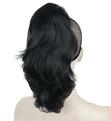 Lydell 12" Dual Use Straight Curly Styled Clip In Claw Ponytail Hair Extension Synthetic Hairpiece 125g with a jaw/claw clip (Jet black)