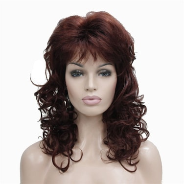 Aimole Women's Natural Long Curly Wig Synthetic Hair Full Wigs(33A-Dark Auburn)