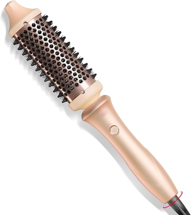 TYMO Thermal Brush Heated Round Brush - STYLUX Blowout Volumizer with Flexi-Fit Tech for Hair Straightening, Curling Styler Tool, Hair Straightener and Curler 2 in 1, Dual Voltage, Quick &amp; Easy, Pink
