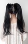 2pcs Ponytail Wig Tie up-Long Straight Hair Extension Cosplay Twin-tail Cute Pony Tail Pig Tails Hairstyle 26" Off Black