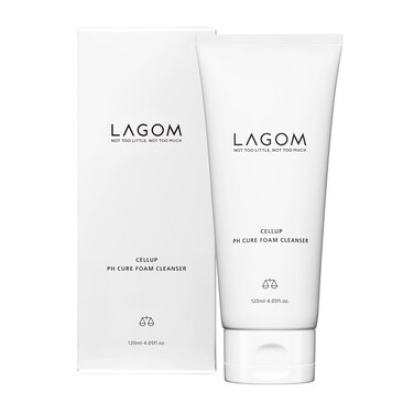 LAGOM Cellup pH Cure Foam Cleanser Natural Deep Cleansing Cream pH Balance 5.5 Subacid Alcohol-Free Gentle Soft Silky Hydrating Herbal Facial Pore Wash for Sensitive Dry Oily Skin 4.05 Fl Oz