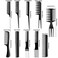 12 Pieces Hair Brush Comb Set Paddle Detangling Hairbrush Massage Roller Black Styling Hair Comb for Women Men Wet Dry Curly Straight Hair