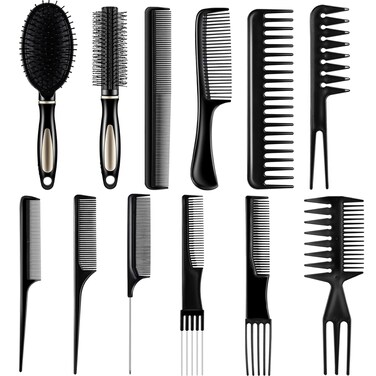 12 Pieces Hair Brush Comb Set Paddle Detangling Hairbrush Massage Roller Black Styling Hair Comb for Women Men Wet Dry Curly Straight Hair