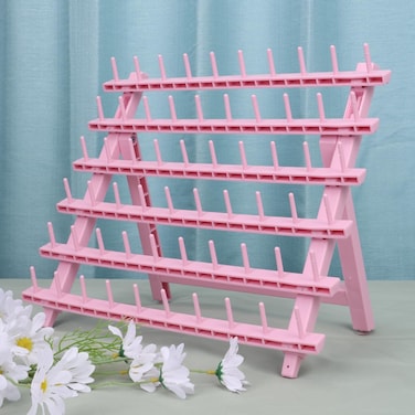 Braid Rack 60 Spools for Hair Standing Braid Hair Extension Rack Stand, Hair Separator Stand Hair Extension Holder for Stylists (Light pink)