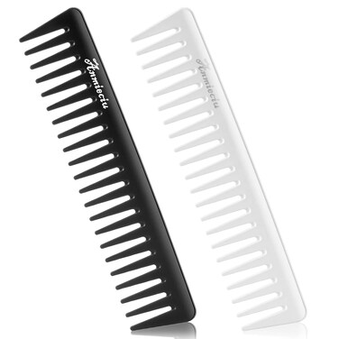 2Pcs Wide Tooth Comb and Large Hair Detangling Comb, Durable Hair Combs, Suitable for Curly Hair, Long Hair, Wet or Dry Hair in all Types, Anmieciu Advanced Care Styling Hair Comb. (Black, White)