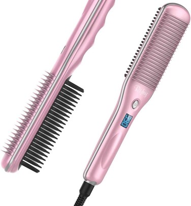 30S Fast Ceramic Heating Straightening Brush, Heated Hair Straightener Brush Comb with Auto Temperature Lock 3 Heat Levels Anti Scald for Home, Travel and Salon