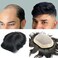 SIMBEAUTY Durable Toupee for Men Human Hair System Replacement Fine Mono Hairpiece Poly Skin NPU Around Monofilament Mens Wig Durable Male Capillary Prothesis (6x8 Inches, 1B(Off Black))