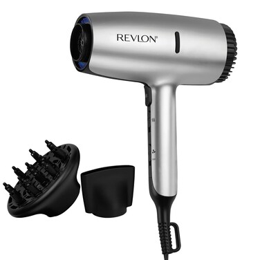 REVLON Dry Max Hair Dryer with Diffuser for Natural Curls  Prevents Frizz, Speeds Drying Time, and Reduces Damage, Plus Concentrator for Precise Styling, 1875 Watts (Silver)