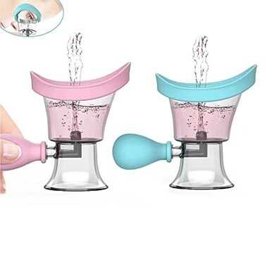 Eye Wash Cup, 2Pcs Eye Wash Bath, Silicone Eye Cup for Eye Clean with Storage Container, Eye Care Manual Pressure Eye Cleaning Cup Blue Pink for Visual Fatigue Makeup Residue