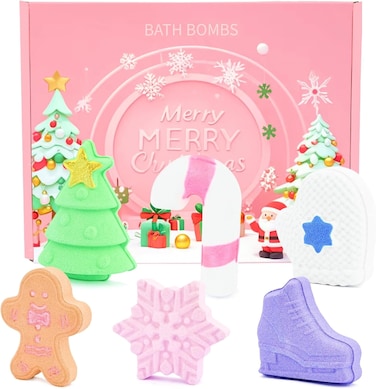 Christmas Bath Bombs - 6 Pack Handmade Bath Bombs Set - Natural Organic Shower Bombs Bubble Bath - Christmas Gifts for Boys and Girls - Stocking Stuffers Christmas Box for Kids Women Girlfriend