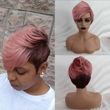 FCHW Short Pixie Cut Hair Wig Short Hairstyles Synthetic Wigs For Women Popular Fashion Wigs Heat Resistant Hairpieces Women's Wig (DJ9410 Pink)