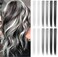 Clip-in Hair Extensions 21 Inch Heat-Resistant Synthetic Straight Hair Extensions for Women &amp; Girls - Gift, Party Highlights - Multi-Colored Hairpiece - 12 PCS (Light Gray, Dark Gray)