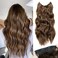 Halo Hair Extensions 20 Inches Chestnut Brown Long Wavy Shape Adjustable Size Invisible Steel Wire Extensions with Transparent Headband 4 Fixed Safety Clips Suitable for Women