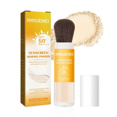 Mineral Sunscreen Setting Powder SPF 50+ PA++++,Translucent Powder Sunscreen for Face,Lasting Matte Oil Control Brush Face Powder,Lightweight &amp; Water Resistant Makeup Setting Powder