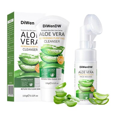 2PCS Aloe Vera Face Wash for Women &amp; Men,Gentle Hydrating Foaming Aloe Face Wash for All Skin Types,Oil-Free Facewash Daily Face Cleanser to Remove Dirt,Oil &amp; Makeup