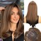 18 inch Hair Toppers for Women with Thinning Hair Straight Hair Topper Synthetic Wig Clip In Hair Topper 6.5"x6.5" large Base with Bangs Hairpiece Light and Natural Hair Piece Brown