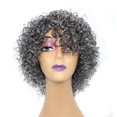 Grey Short Curly Bob Hair Glueless Wigs Pixie Cut Human Hair Wigs for Women Wear and Go Non Lace Machine Made Wigs Human Hair Salt and Pepper Color for Older Women
