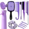 12 Pcs Hair Brush Set for Women, Spray Bottle, 3 Pieces Slick Back Hair Brushes for Toddlers, Soft Scalp Massager, Detangling Hairbrush for Wet Dry Curly Hair Detangling, Wide Tooth Combs (purple)