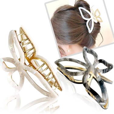 Large Butterfly Claw Clip, Acetate Metal Hair Claw Clip for Women, Non-Slip Hair Clips for Thick Hair, Stylish Hair Accessories for Women &amp; Teens - 2Pack