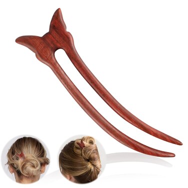 Wooden Hair Forks, 1PCS 5.51In Handmade Retro Sandalwood Hair Sticks French Hair Chopsticks Hair Pins Hairpin, Hair Accessory (Red)