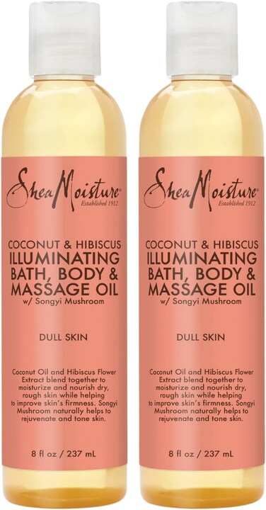 SheaMoisture Bath, Body &amp; Massage Oil, Coconut &amp; Hibiscus, 2-Pack &ndash; Illuminating Moisturizer for Dry Skin, 8 Oz Ea