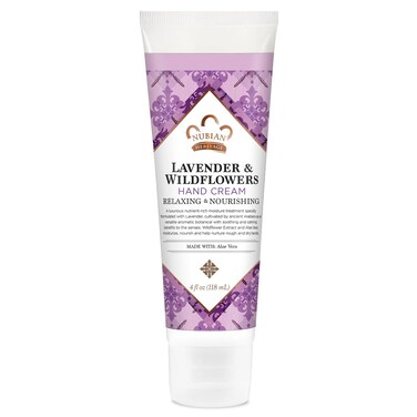 Nubian Heritage Hand Cream, Lavender &amp; Wildflowers with Vitamin E &ndash; Light and Luxurious Shea, Mango &amp; Cocoa Butter Lotion with Soothing Aloe Vera &amp; Comfrey, 4 Oz