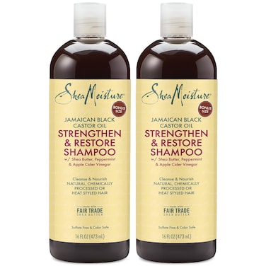 SheaMoisture Jamaican Black Castor Oil Strengthen &amp; Restore Shampoo, Shea Butter, Peppermint &amp; Apple Cider Vinegar, Sulfate Free, Chemically Processed Hair, Family Size (2 Pack -16 Fl Oz Ea)