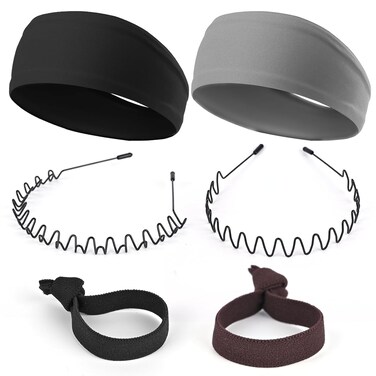men's metallic headband, headband men's neutral black wave spring outdoor sports 6-piece suit, men's and women's sports headband, suitable for running, cycling, sports, yoga