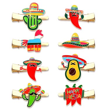 mokkia 8PCS Cinco De Mayo Hair Clips for Women Mexican Fiesta Hairpins Sombrero Pianata Cactus Hair Clips Mexican Hair Accessory (8PCS A)