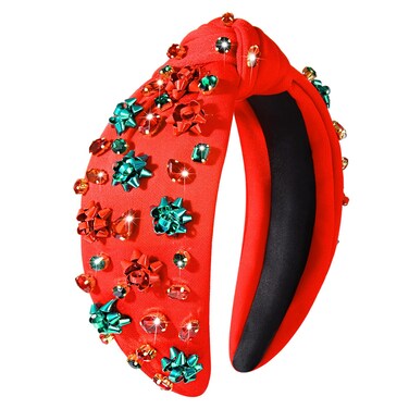 Christmas Headband for Women Christmas Accessories Xmas Bow Reindeer Snowflake Headband Red Green Jeweled Rhinestone Pearl Knotted Headband Festive Holiday Headband Christmas Gifts (Xmas Bow Red)