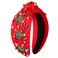Mokkia Festive Xmas Tree Headband - Red &amp; Green Jeweled Rhinestone Pearl Knotted Headband for Women - Christmas Gifts