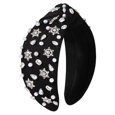 mokkia Snowflake Headband Christmas Headband for Women Christmas Accessories Rhinestone Jeweled Crystal Pearl Knotted Headband Festive Holiday Headband Christmas Gifts (Snowflake 3)