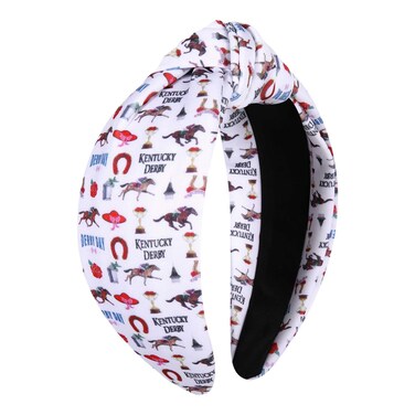 PHALIN Kentucky Derby Hairband for Women - Fabric Headband with Horseshoe, Rider Suit, Rose Flower Print - Horse Racing Accessory for Derby Day, Party, Horse Lover