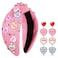 Valentine&rsquo;s Day Headband for Women Love XOXO Heart Headbands Jeweled Conversation Heart Knotted Headband Pink Red Rhinestone Crystal Top Knot Headband Valentine&rsquo;s Day Accessories Gifts (Pink Set 1)