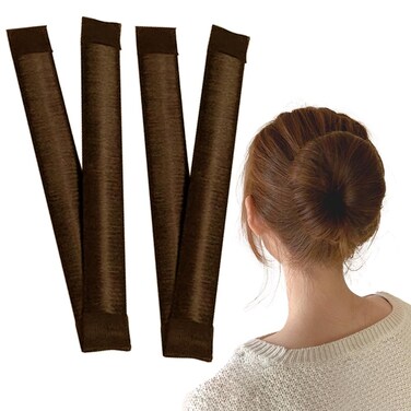 4 Pcs Hair Bun Maker French Twist Hair Fold Wrap Snap, Magic Bun Makers Hair Ballet Bun Maker Bun Snap Roll Bun Tool for Women, Brown