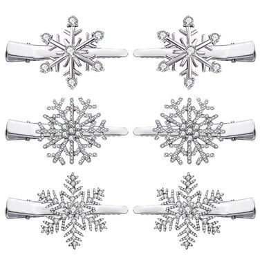 NVENF 6PCS Christmas Hair Clips for Women Holiday Rhinestone Snowflake Hair Clip Christmas Hair Accessories Festive Party Gifts (6PCS Snowflake C)
