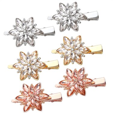 BVGA 3 Pairs Hair Barrettes for Women, Crystal Rhinestone Bangs Hair Clips Metal Flower Butterflies leaf Clips Decorative Hair Accessories for Women and Girls